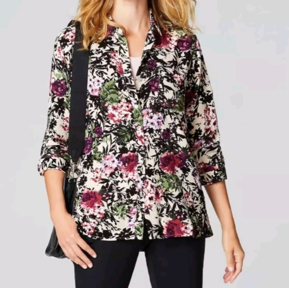 J.Jill Button Down Floral Button-Up Blouse, NWT
